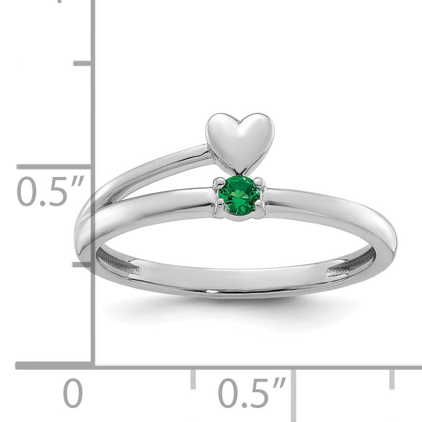 14k White Gold Heart with 1 Birthstone Mother's Ring Mounting