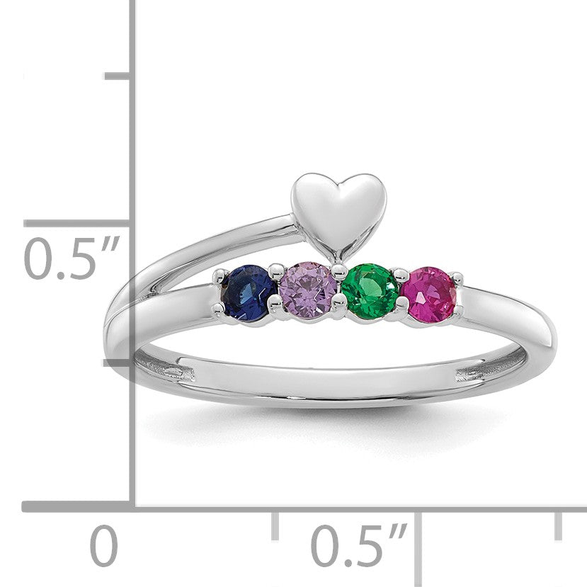 14k White Gold Heart with 4 Birthstone Mother's Ring Mounting