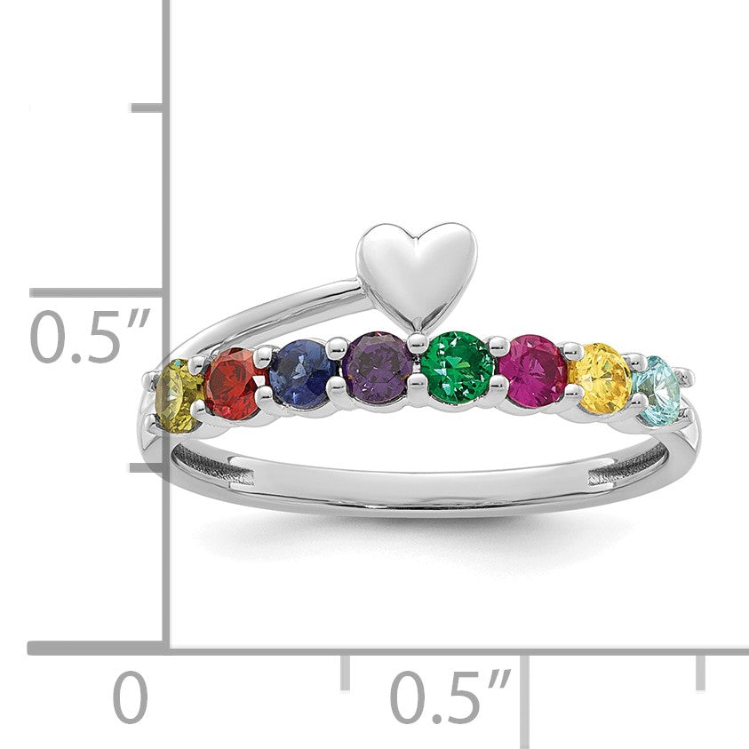 14k White Gold Heart with 8 Birthstone Mother's Ring Mounting