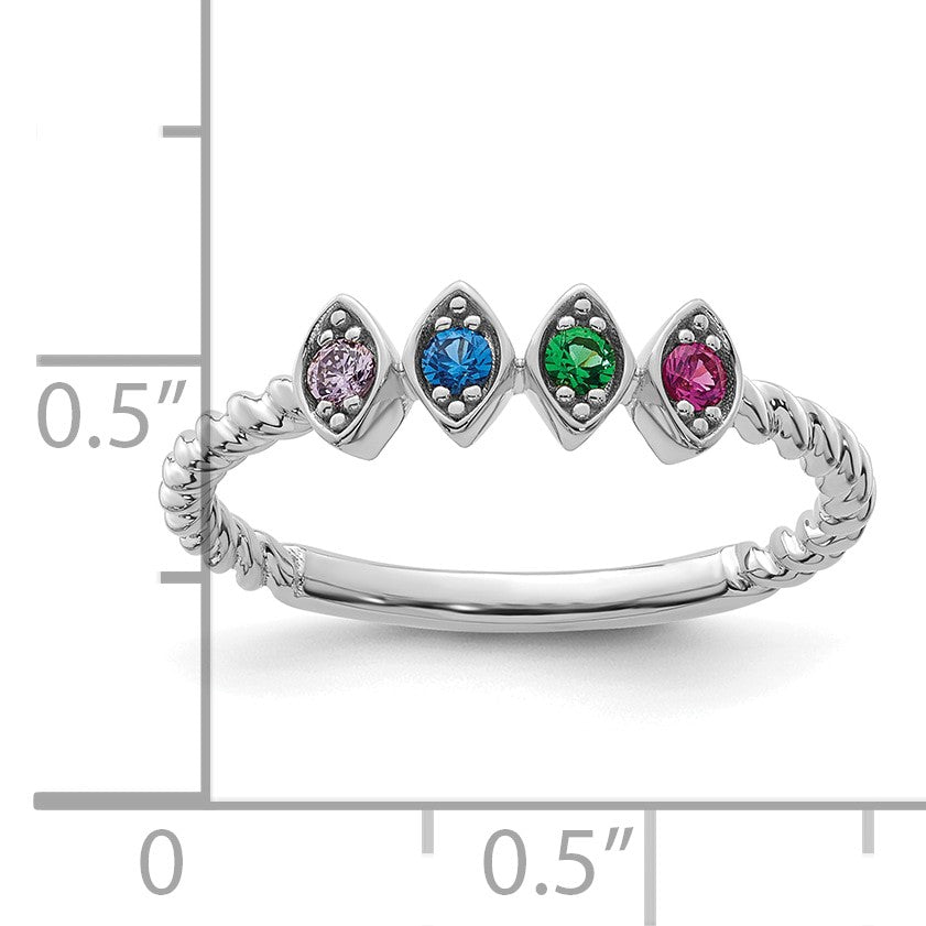 14k White Gold 4 Birthstone Mother's Ring Mounting