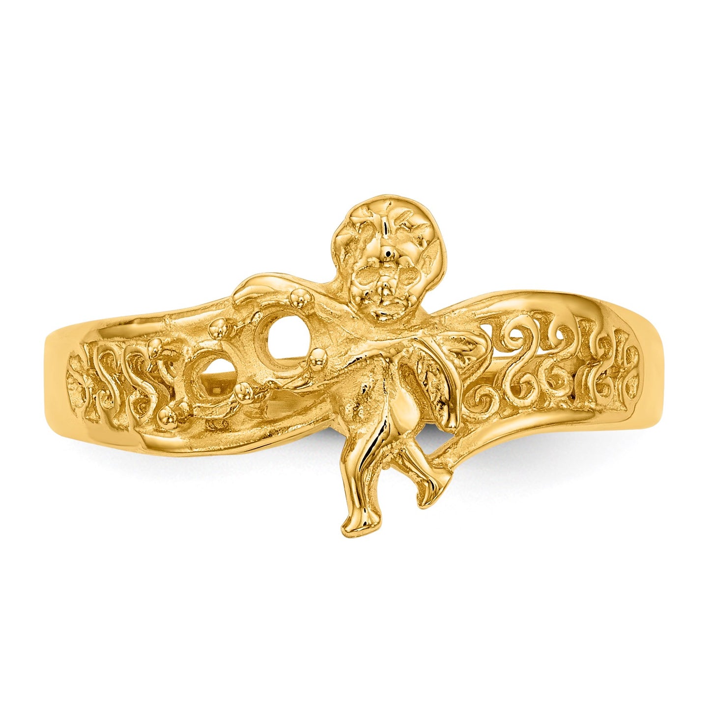 14k Polished 2-Stone Mothers Ring with Angel on Band Mounting