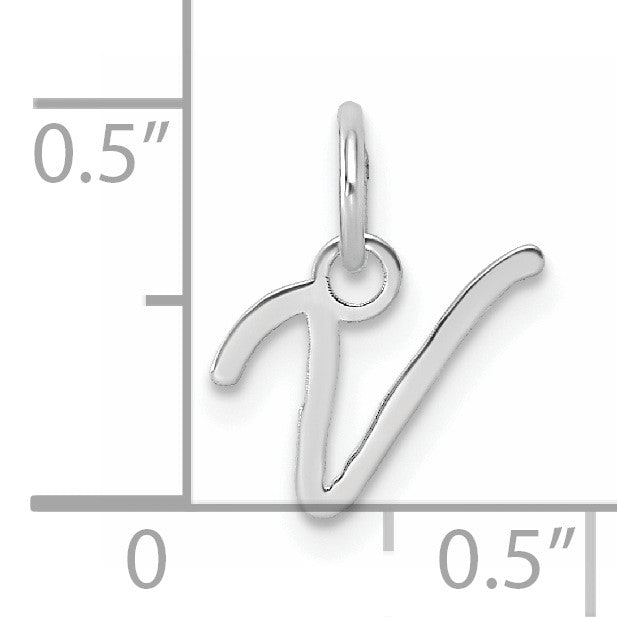 14K White Gold Uppercase Letter V Initial Charm
