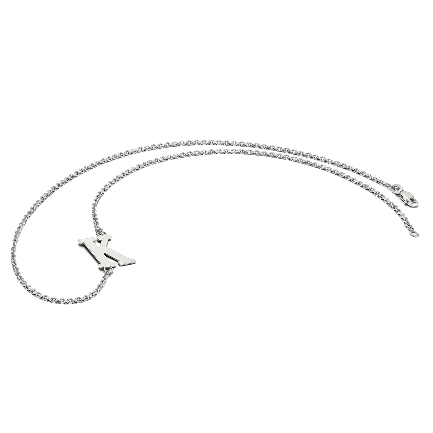 14k White Gold Large Offset Initial Necklace