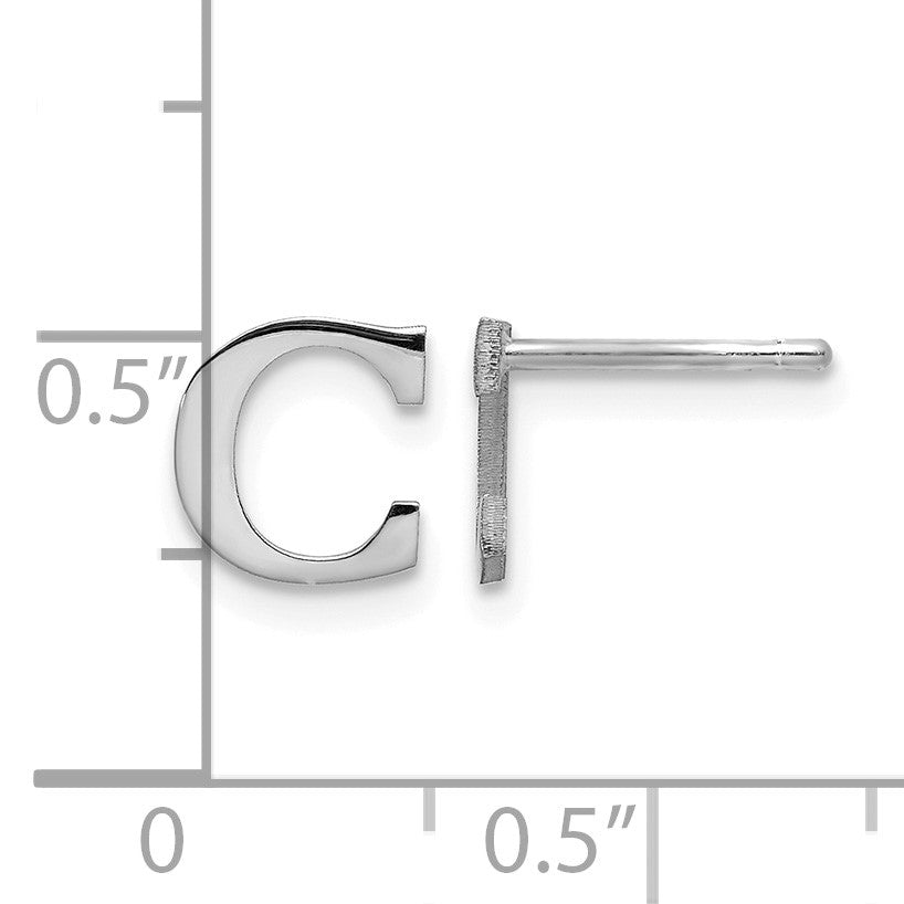 Sterling Silver Rhodium-plated Letter C Initial Post Earrings
