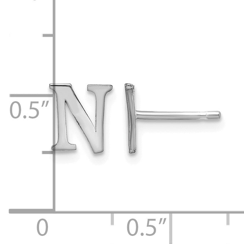 Sterling Silver Rhodium-plated Letter N Initial Post Earrings