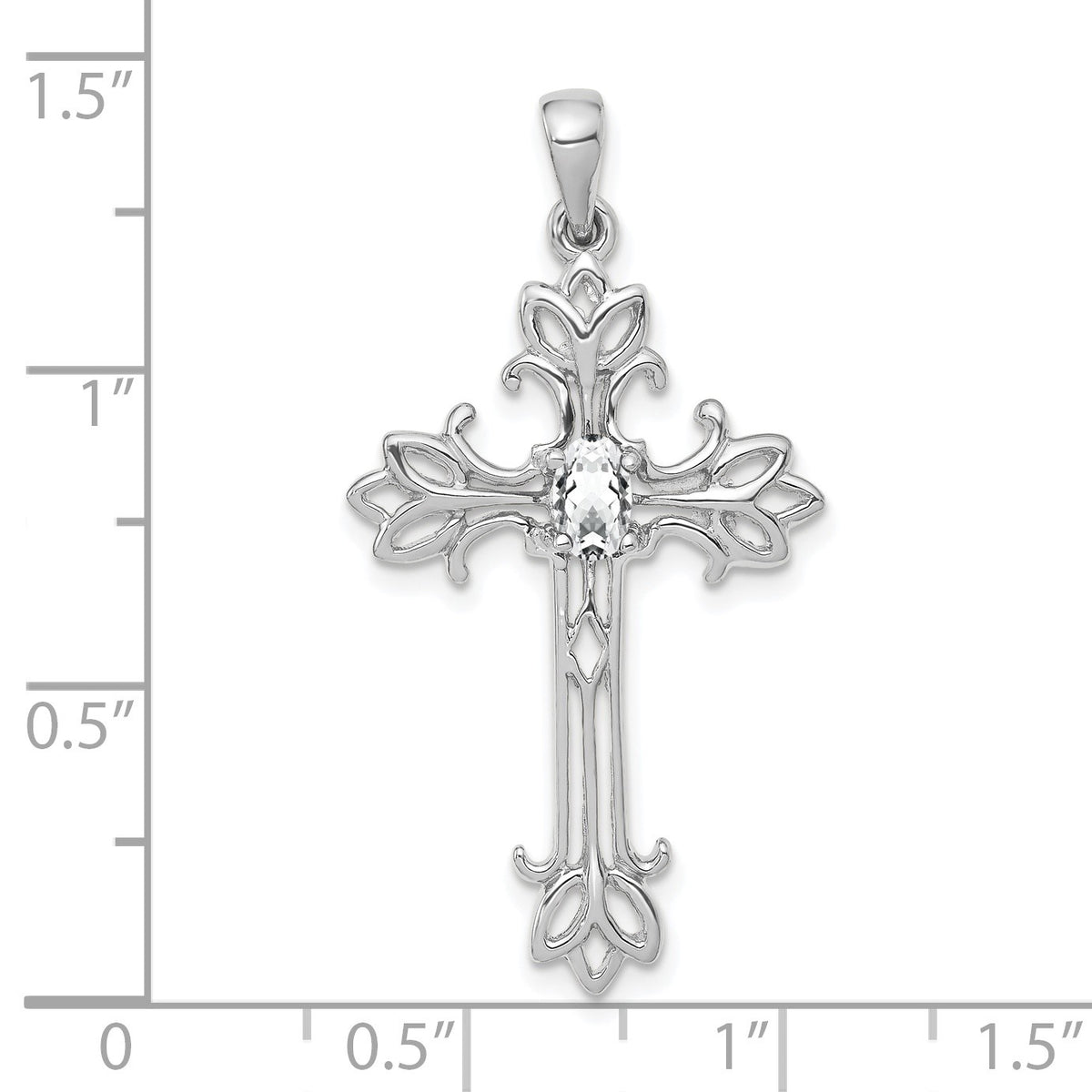 14k White Gold 5x3mm Oval Cubic Zirconia Cross Pendant