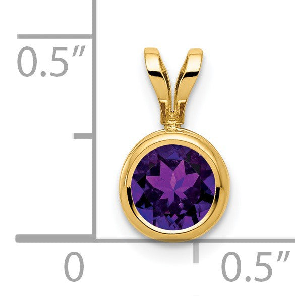 14k 6mm Round Amethyst Bezel Pendant