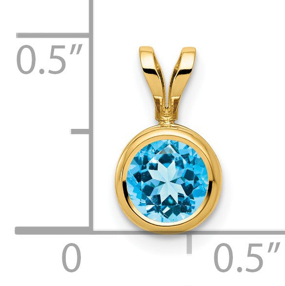 14k 6mm Round Blue Topaz Bezel Pendant
