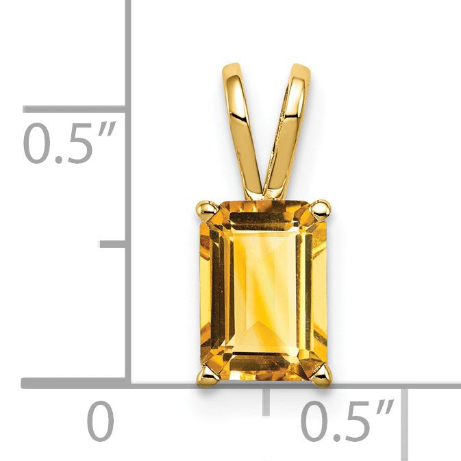 14k 8x6mm Emerald-cut Citrine Pendant