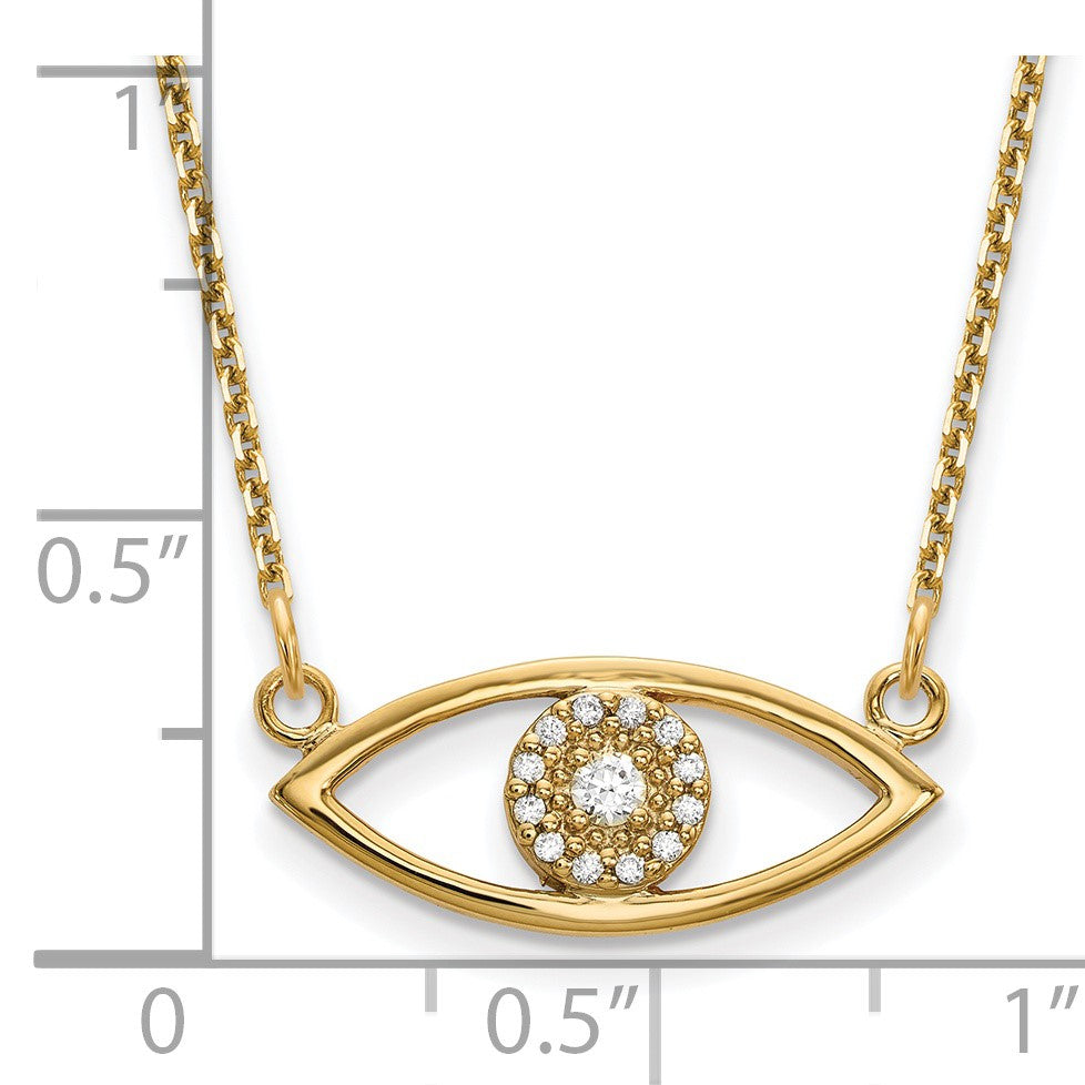 14k Polished 1/10 carat Diamond Small Evil Eye 18 inch