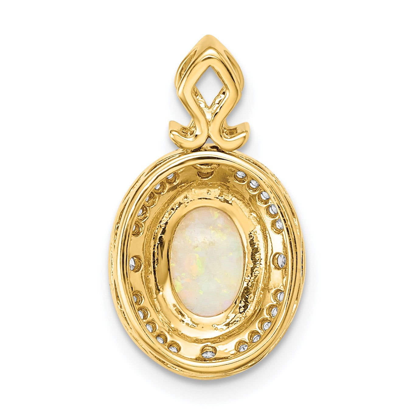 14k Austrian Opal and Diamond Halo Pendant Fits up to 2mm Regular/3mm Fancy or Reversible Omega