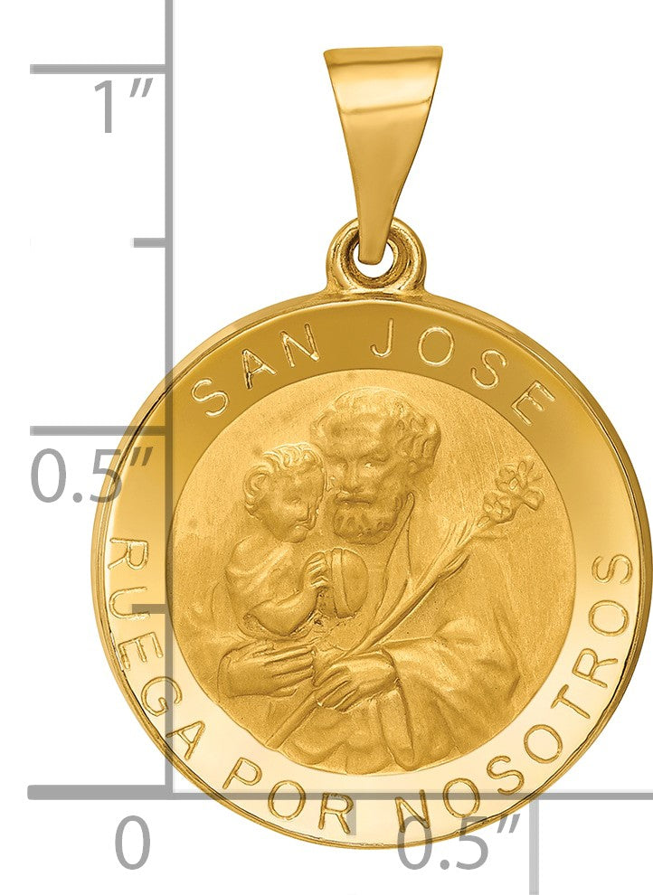 14K Polished and Satin Hollow Spanish San Jose Medal Round Pendant