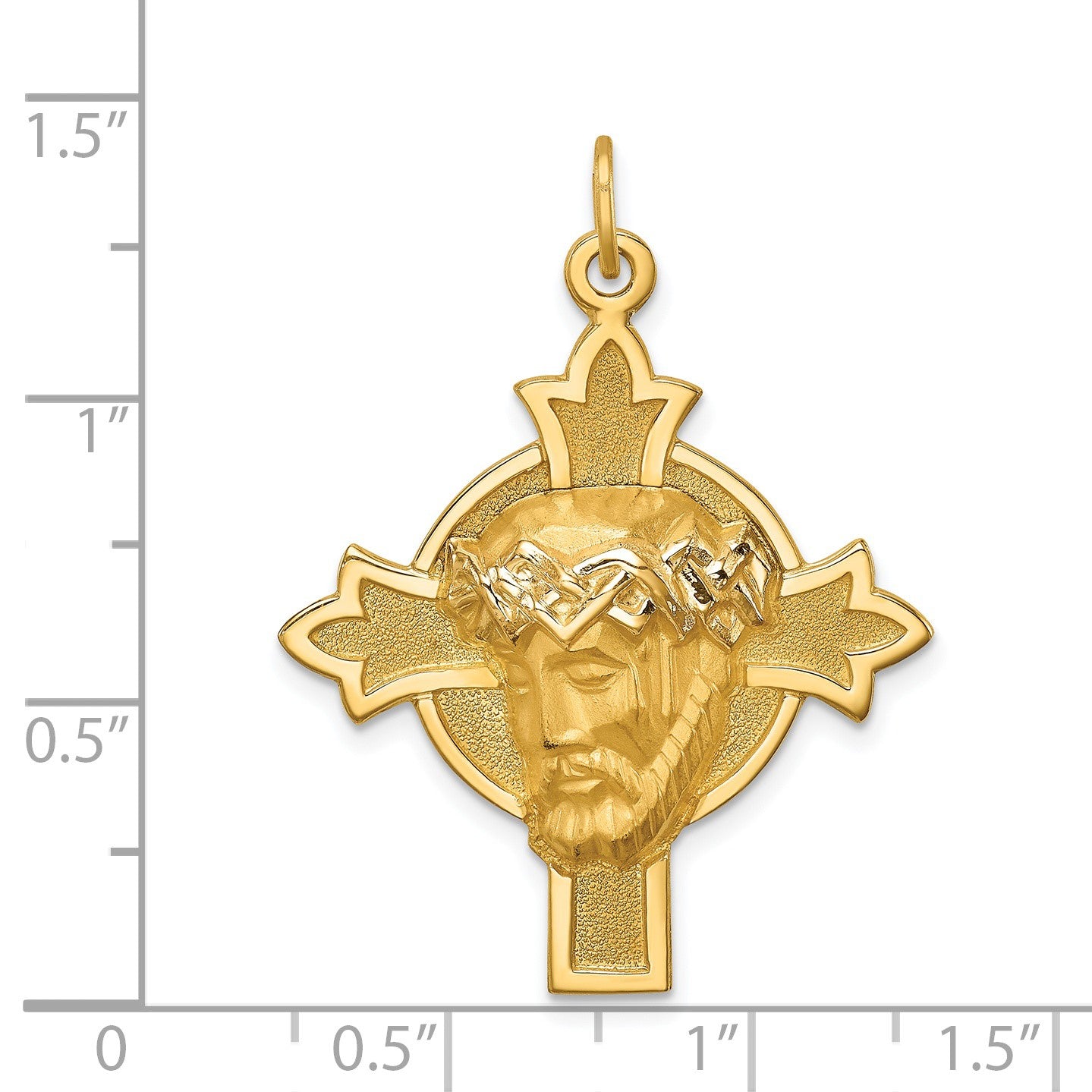 14k Hollow Polished and Satin Medium Jesus Medal Cross Pendant