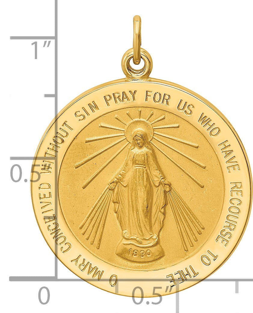 14k Polished and Satin Solid Miraculous Medal Round Pendant