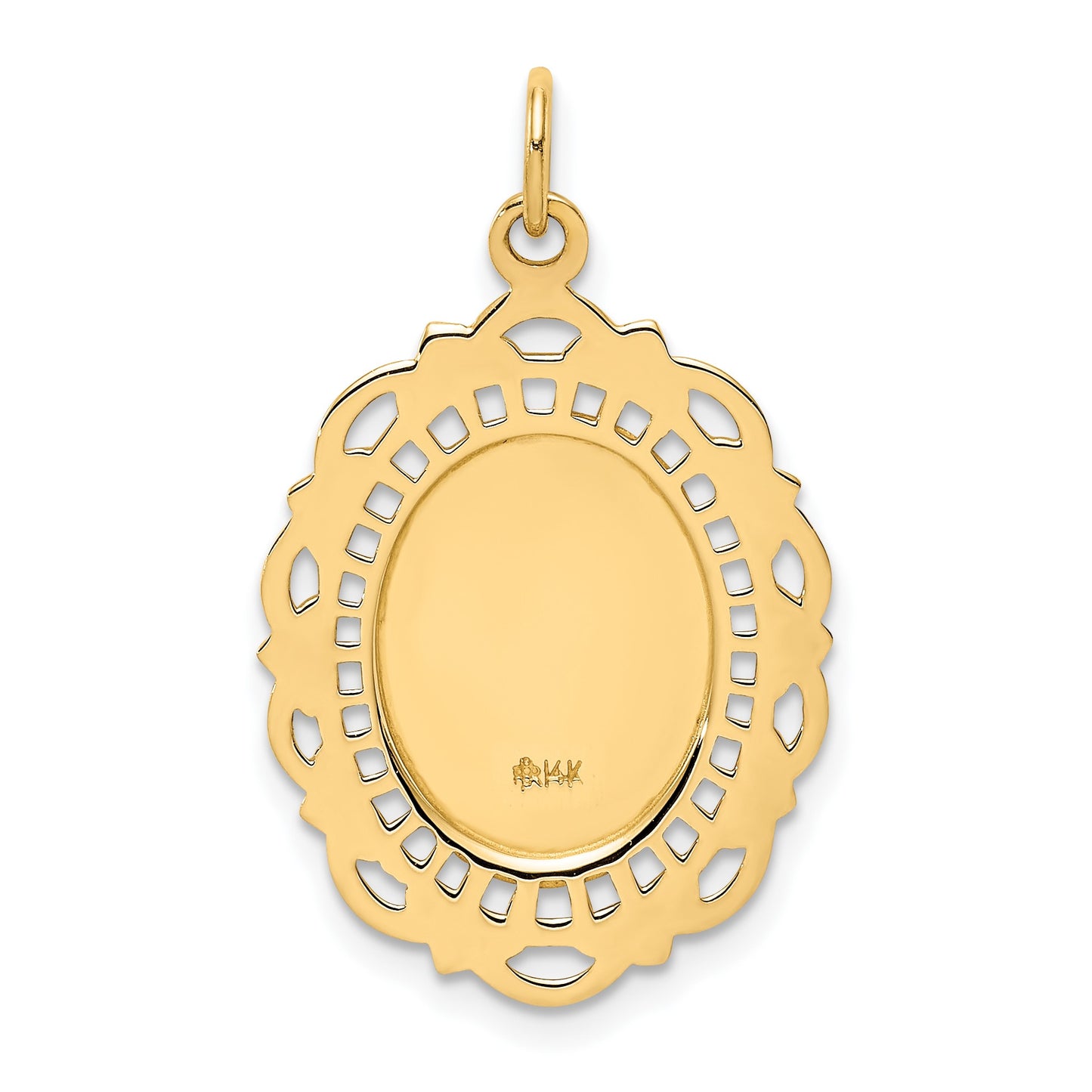 14k Polished and Satin Solid Medium Fancy Pierced Oval St. Christopher Medal Pendant
