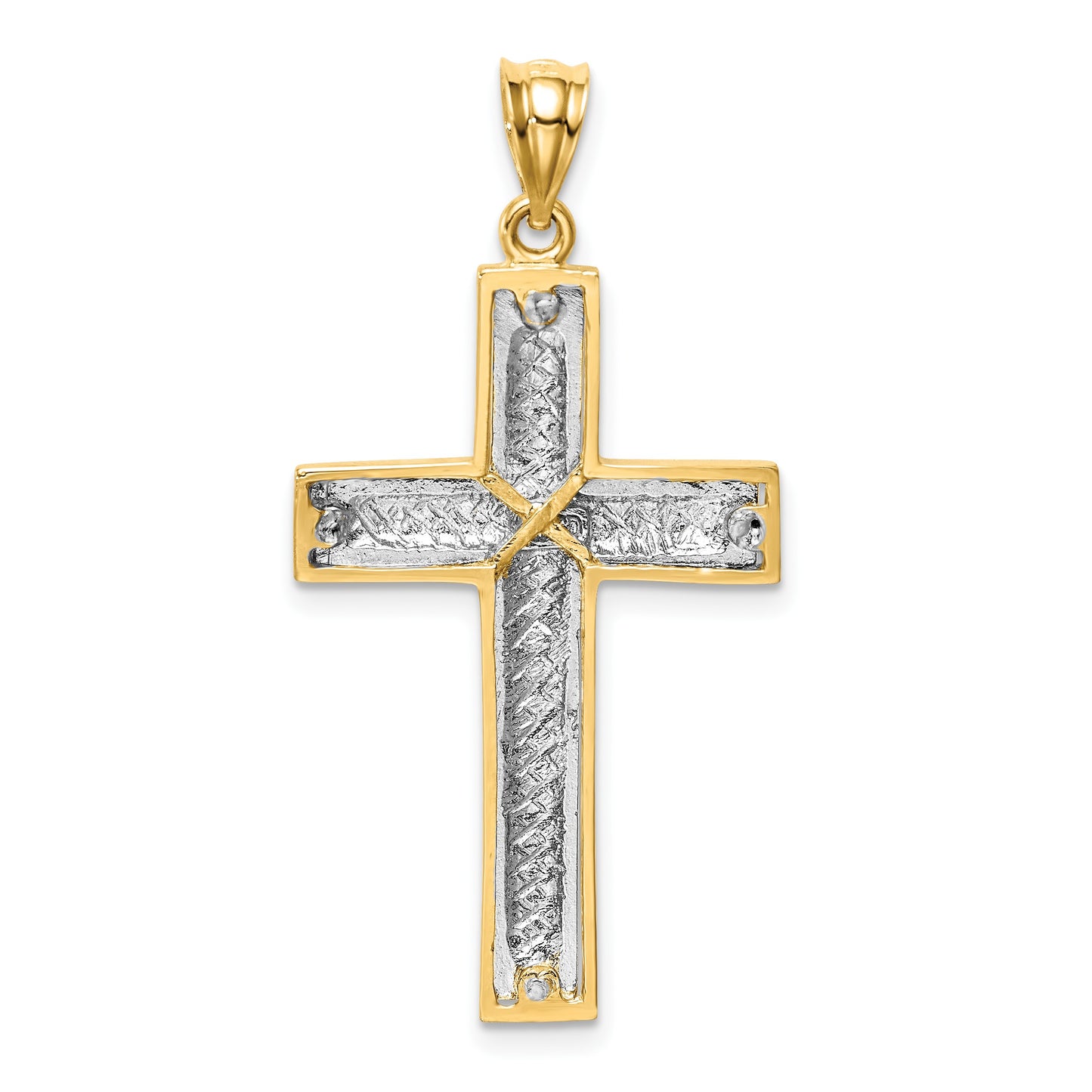 14K Two-tone Polished and Diamond-cut Cross Pendant