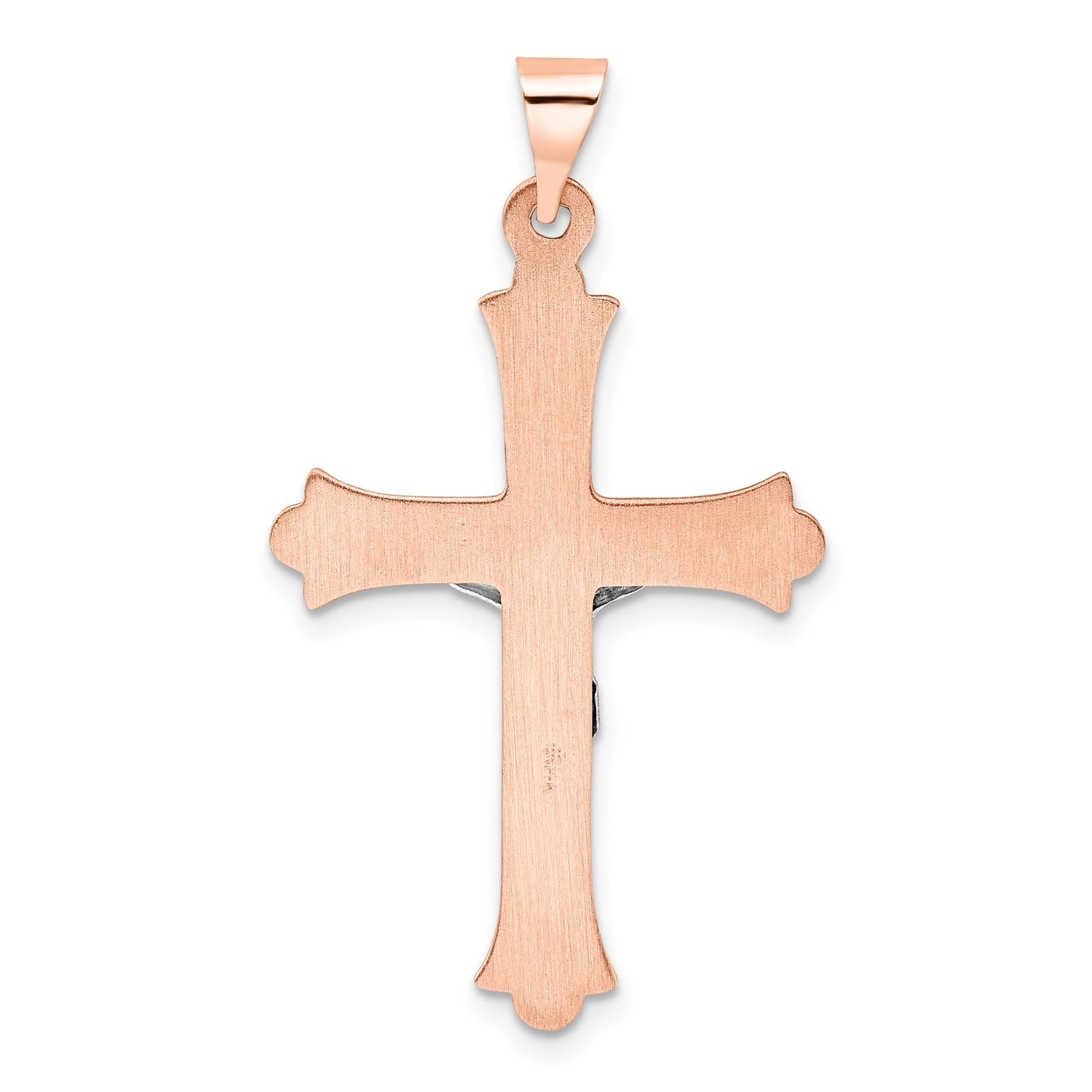 14k Rose and White Gold Polished Fleur de Lis INRI Hollow Crucifix Pendant