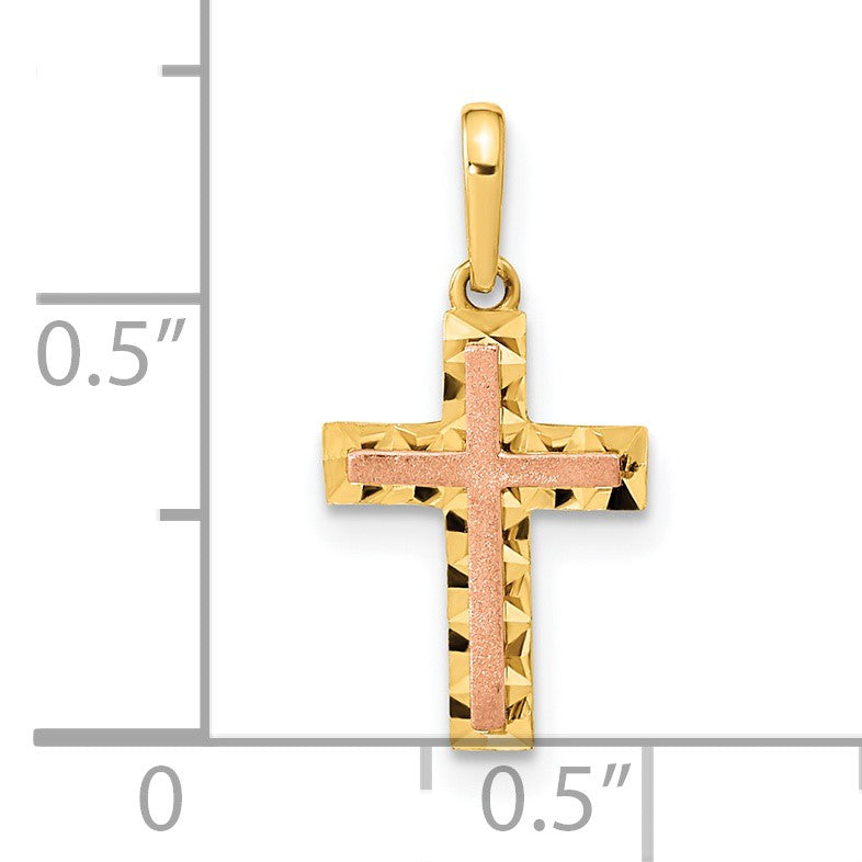 14K Two-tone Mini Diamond-cut Cross Pendant