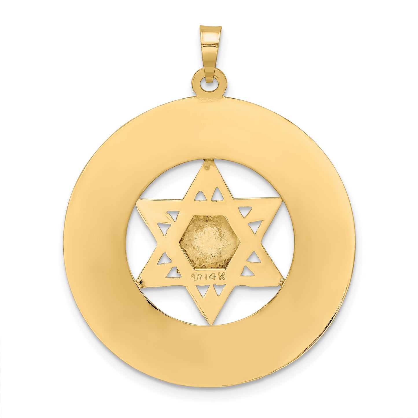 14k Two-tone Solid Star of David and Torah Inside Round Frame Pendant