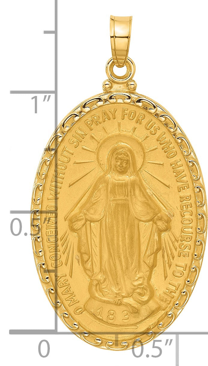 14k Polished and Satin Solid Miraculous Medal Oval Pendant