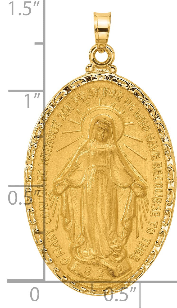 14k Polished and Satin Solid Miraculous Medal Oval Pendant