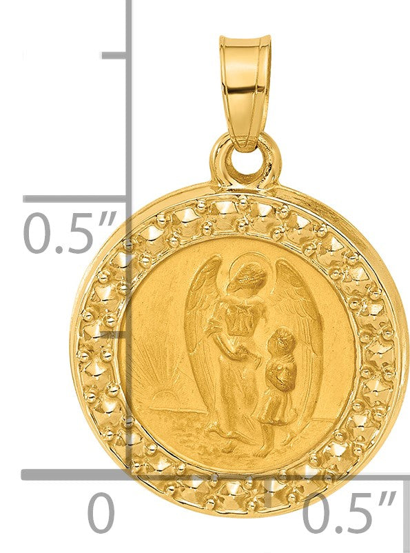 14K Polished and Satin Hollow Our Guardian Angel Medal Pendant