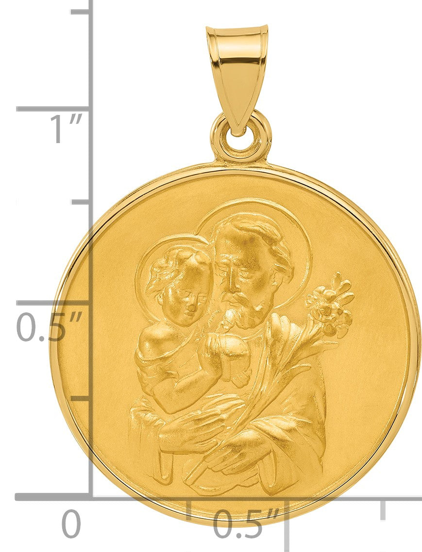 14k Polished and Satin Solid Large St Joseph Medal Round Pendant