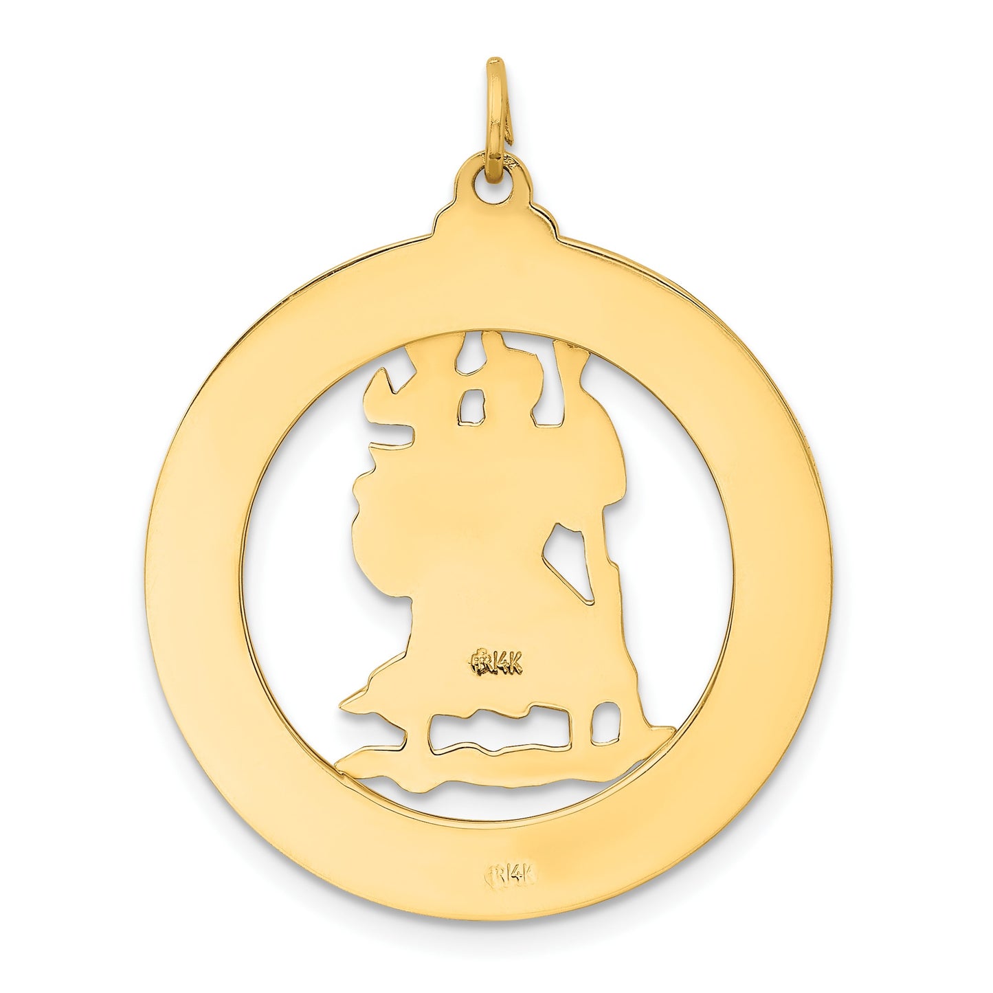 14k Polished and Satin Solid Large Cut-out St. Christopher Medal Round Pendant