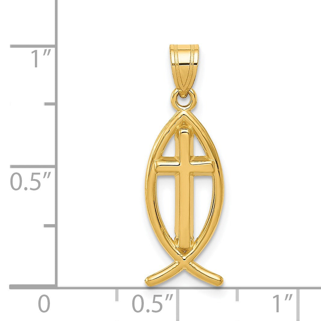 14k Cross Ichthus Fish Pendant