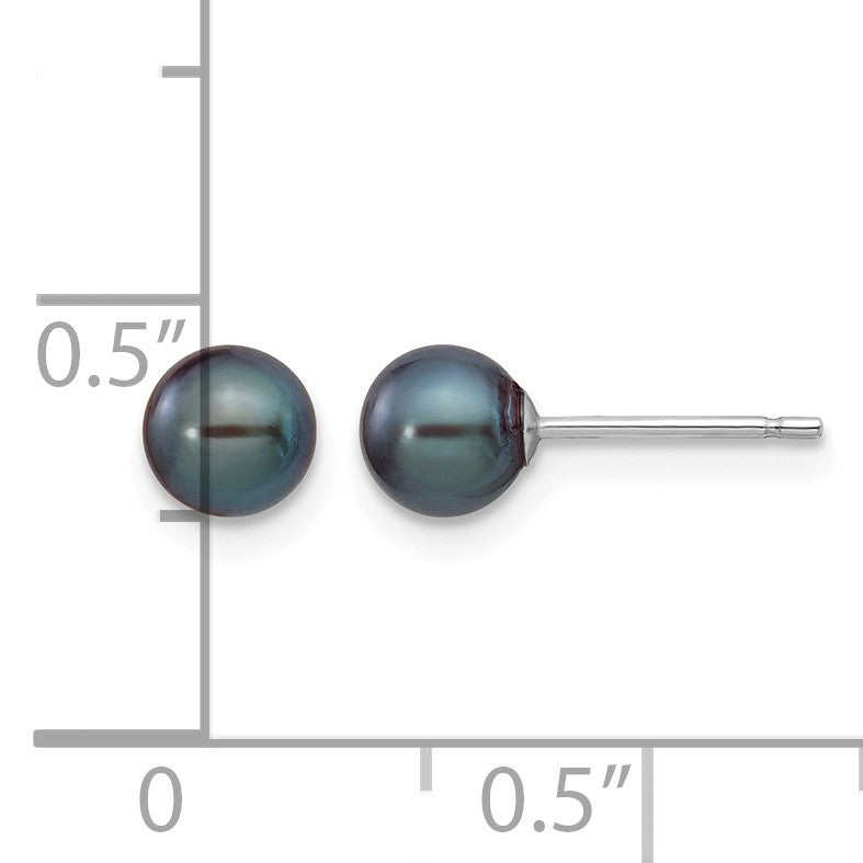 14k White Gold 5-6mm Black Round Freshwater Cultured Pearl Stud Post Earrings