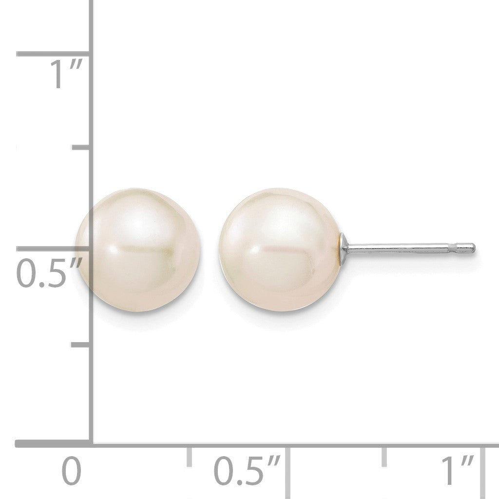 14k White Gold 8-9mm White Round Freshwater Cultured Pearl Stud Post Earrings
