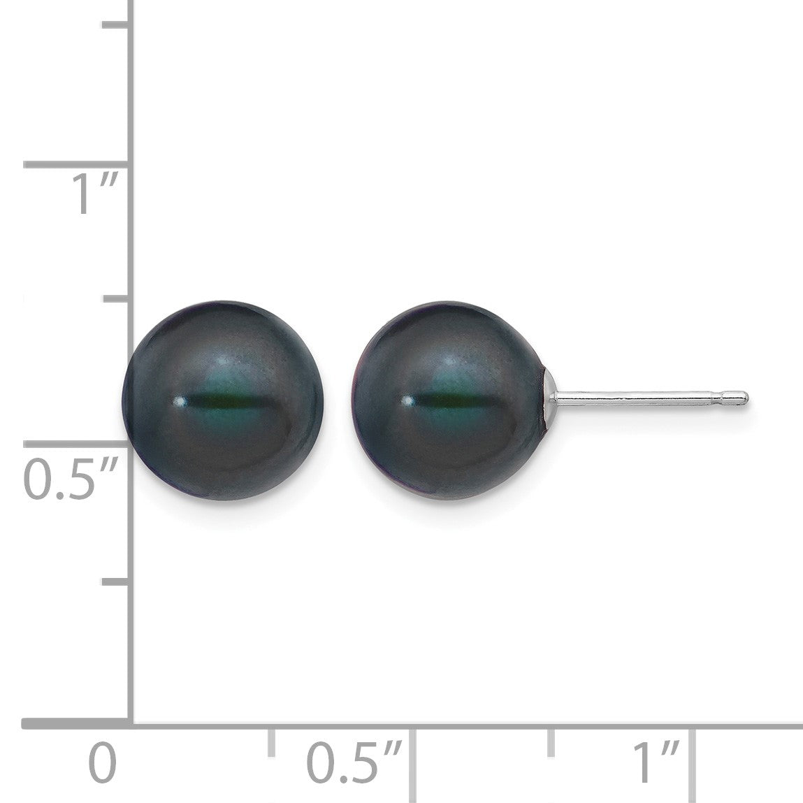 14k White Gold 9-10mm Black Round Freshwater Cultured Pearl Stud Post Earrings