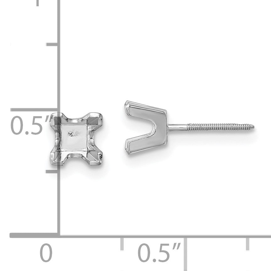 14k White Gold 4mm Princess Cut Stud Earring Mountings