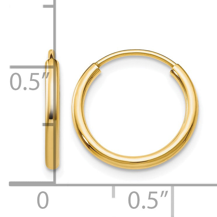 14k 1.5x15mm Polished Round Endless Tube Hoop Earrings