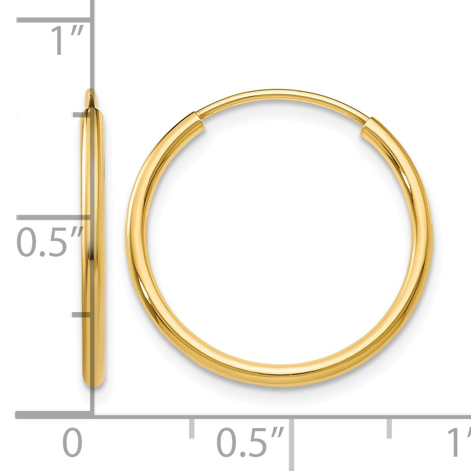 14k 1.5x17mm Polished Round Endless Tube Hoop Earrings