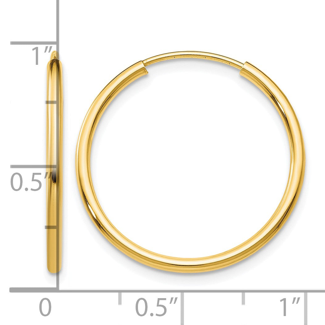 14k 1.5x23mm Polished Round Endless Tube Hoop Earrings