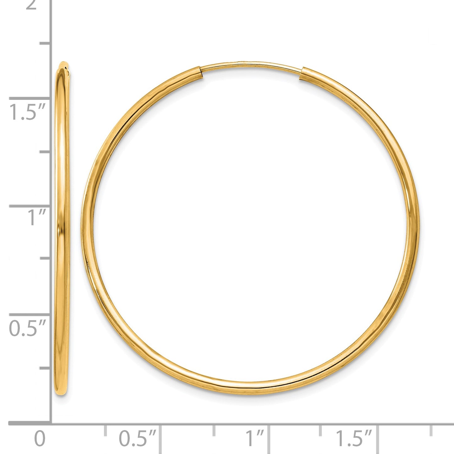 14k 1.5x38mm Polished Round Endless Tube Hoop Earrings