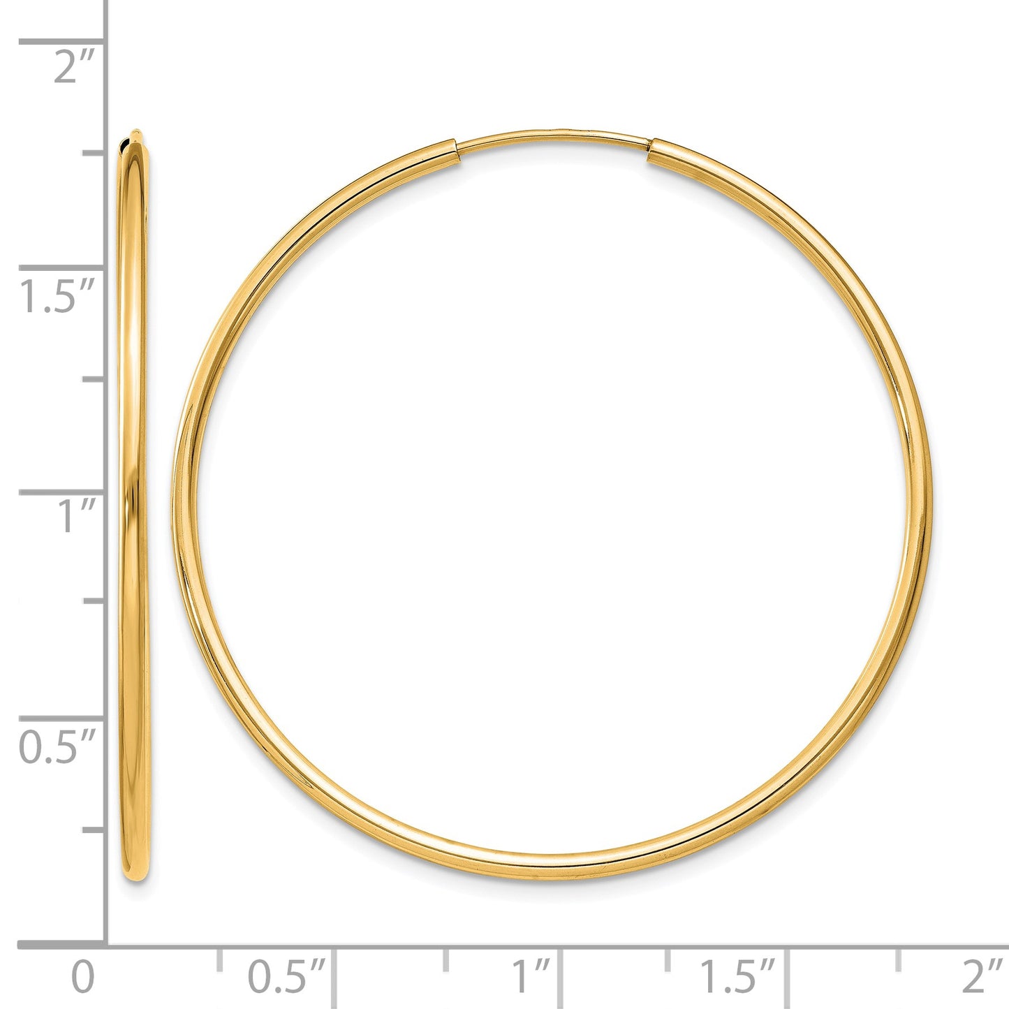 14k 1.5x40mm Polished Round Endless Tube Hoop Earrings