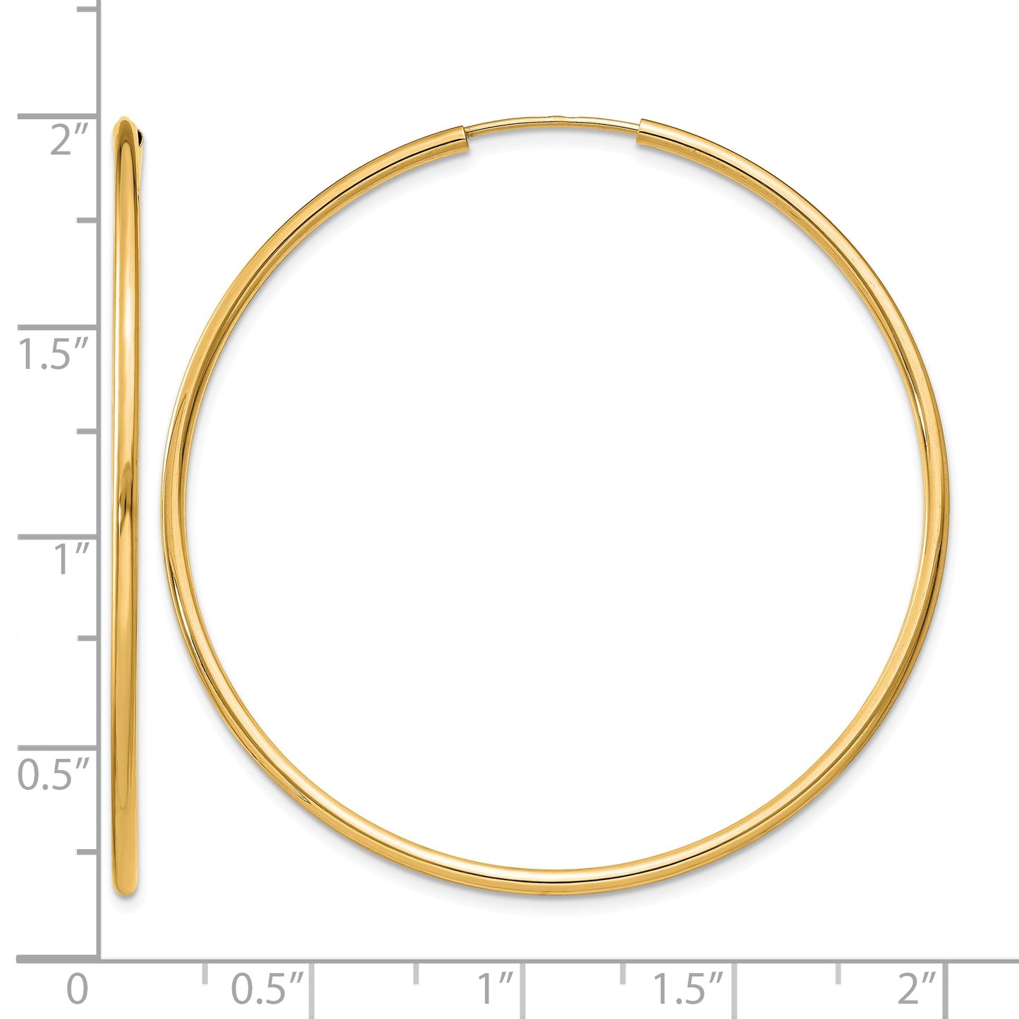 14k 1.5x45mm Polished Round Endless Tube Hoop Earrings