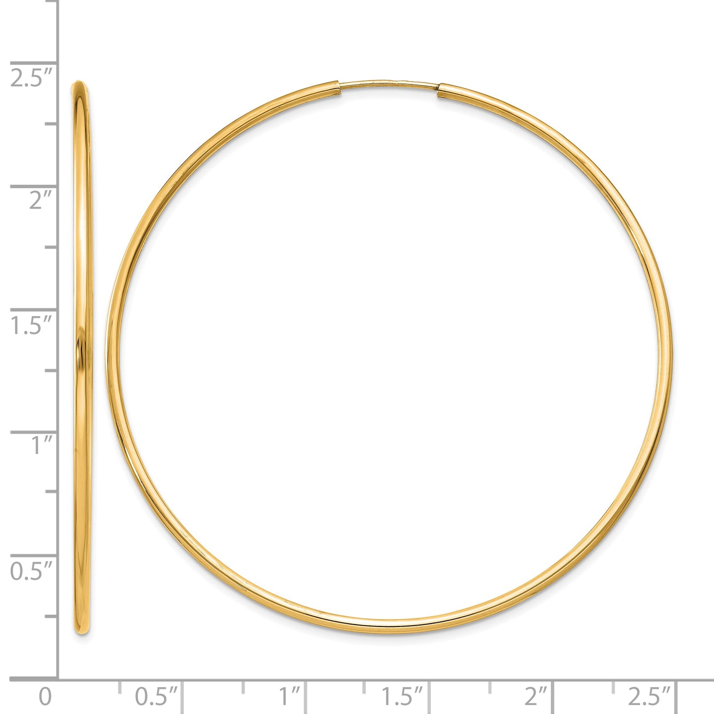 14k 1.5x55mm Polished Round Endless Tube Hoop Earrings