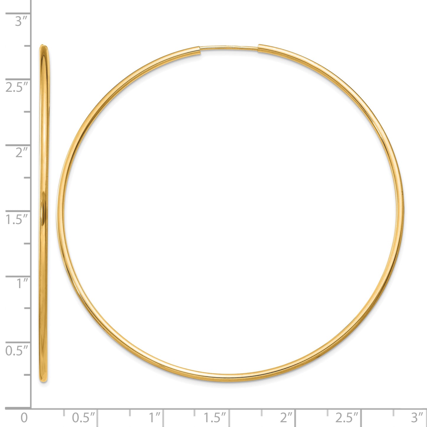 14k 1.5x64mm Polished Round Endless Tube Hoop Earrings