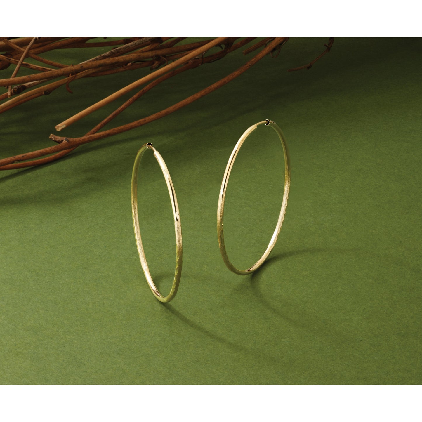 14k 1.5x40mm Satin Diamond-cut Endless Tube Hoop Earrings
