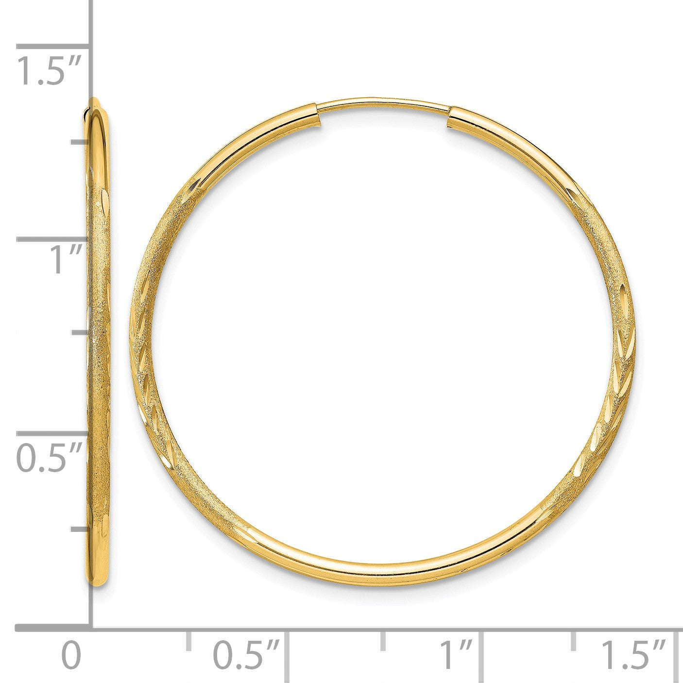 14k 1.5x30mm Satin Diamond-cut Endless Tube Hoop Earrings