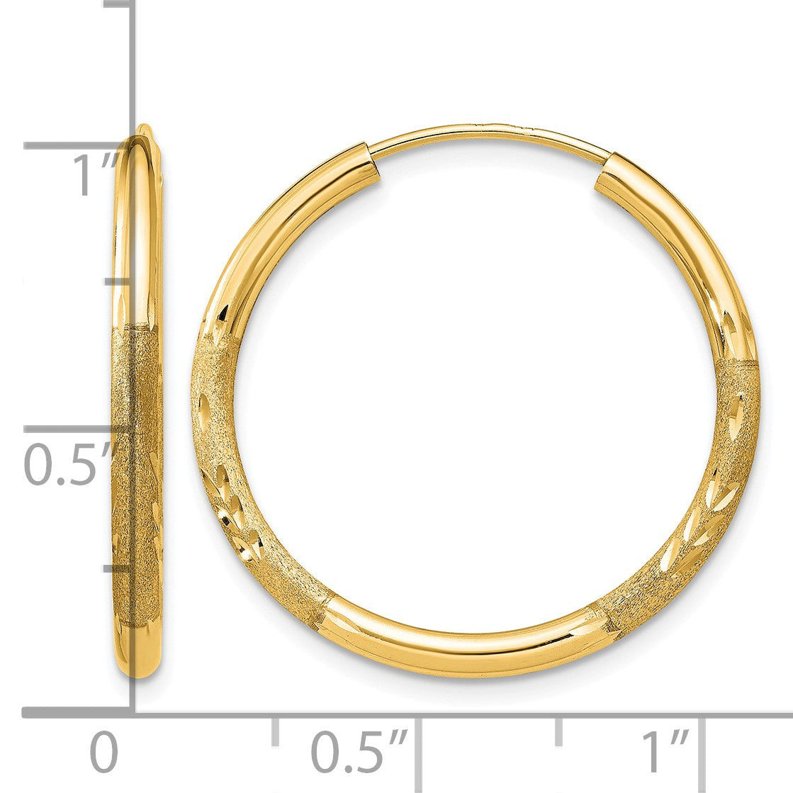 14k 2x25mm Satin Diamond-cut Endless Tube Hoop Earrings