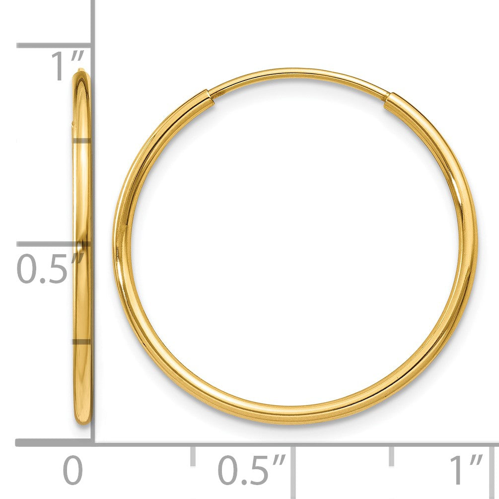 14k 1.2x25mm Polished Endless Tube Hoop Earrings