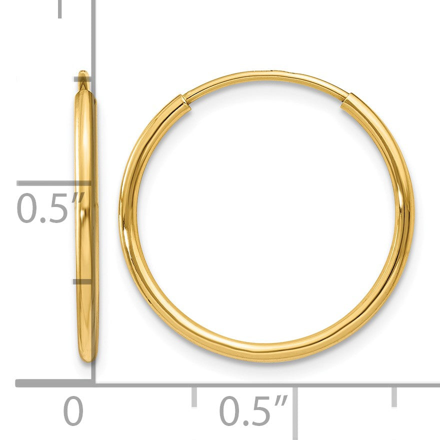 14k 1.2x20mm Polished Endless Tube Hoop Earrings