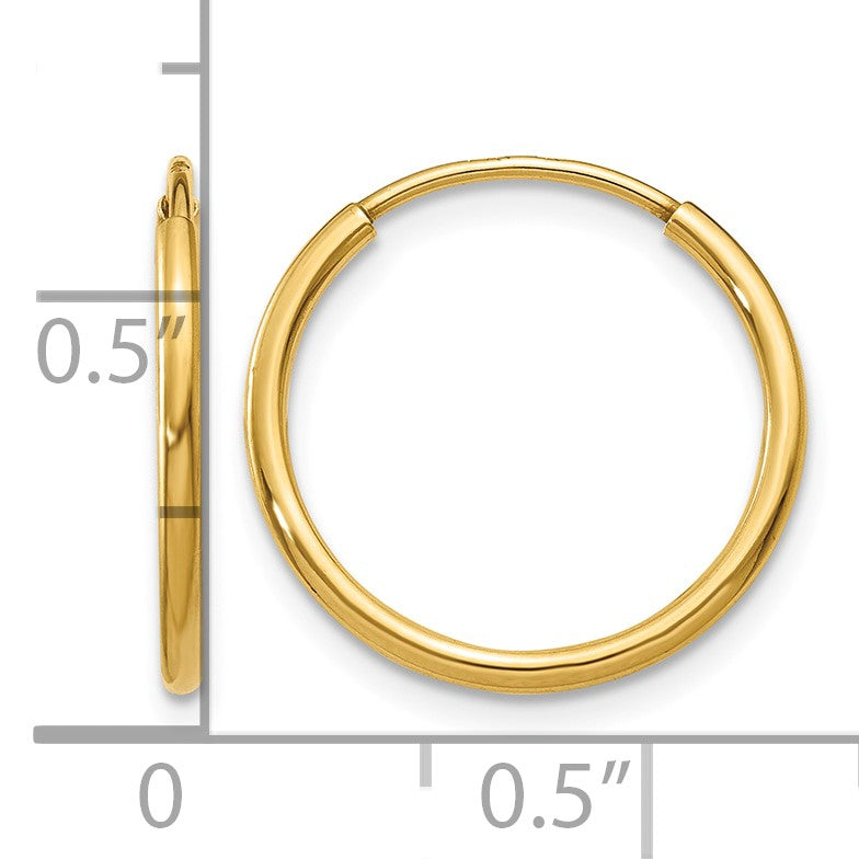 14k 1.2x16mm Polished Endless Tube Hoop Earrings
