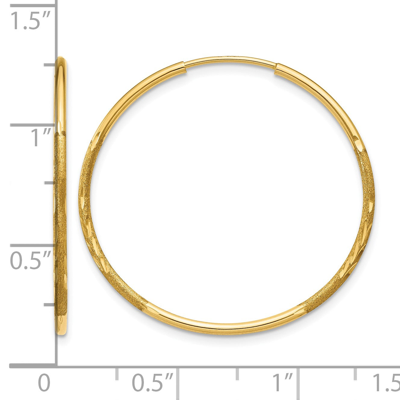 14k 1.2x25mm Satin Diamond-cut Endless Tube Hoop Earrings