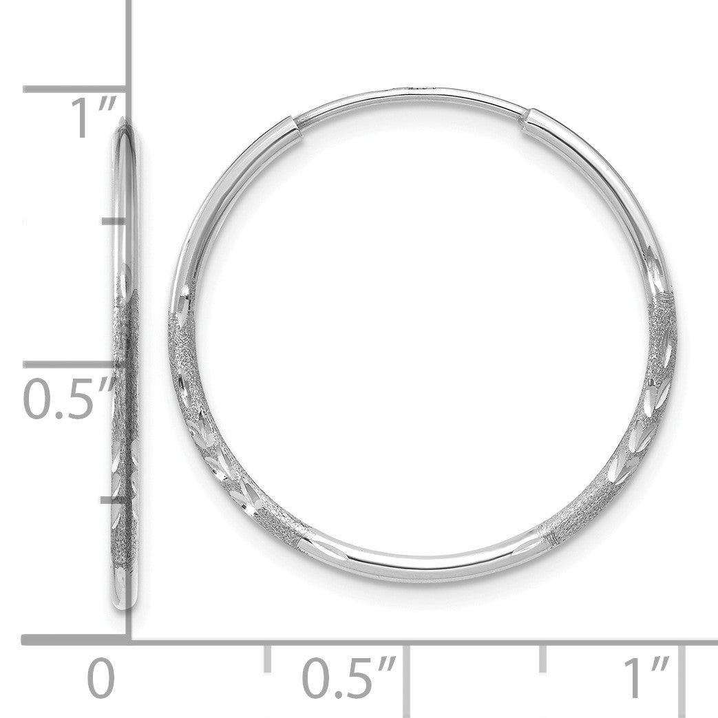 14K White Gold 1.2x20mm Satin Diamond-cut Endless Tube Hoop Earrings