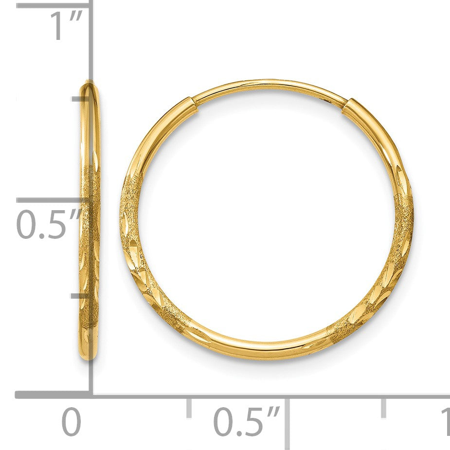 14k 1.2x17mm Satin Diamond-cut Endless Tube Hoop Earrings